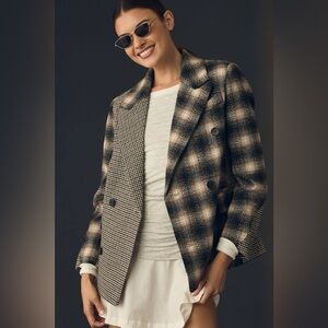 Anthropologie Avec Les Filles Mixed Plaid Menswear Blazer academia school career